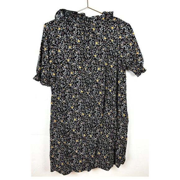 Madewell Ruffle Button Front Trapeze Folkmagic Black Floral Print Dress NA260 - Picture 10 of 13